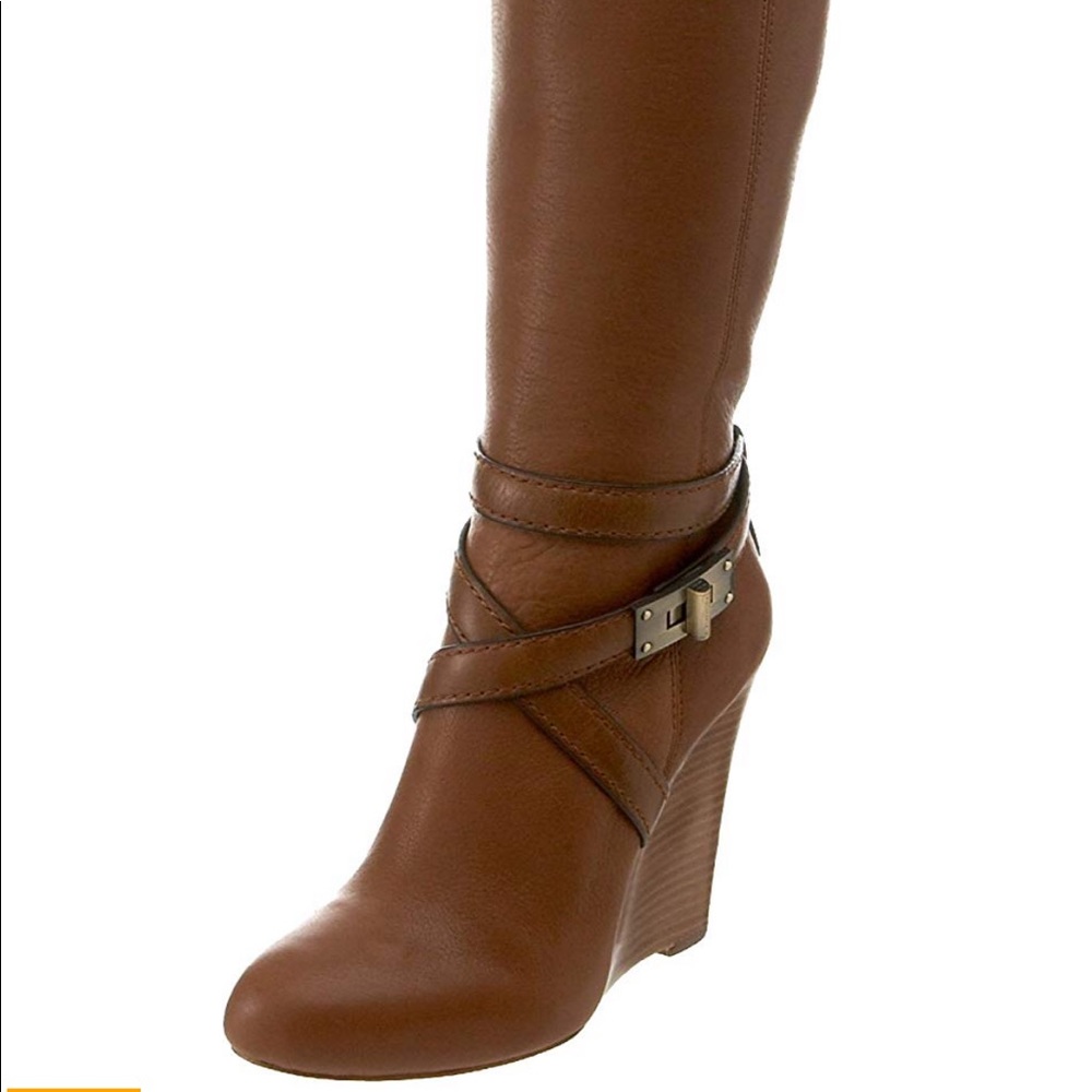 BCBG Remy Leather Remy Wedge Boot